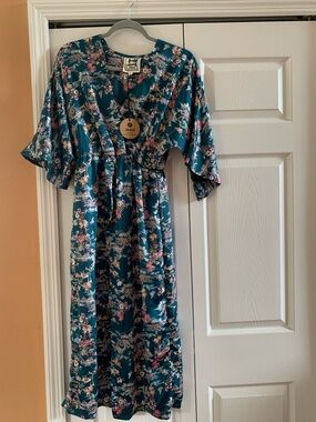 Jaase Floral Teal V-Neck Midi Wrap Dress
